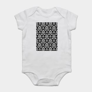 Feuille Damask White on Black Pattern Baby Bodysuit